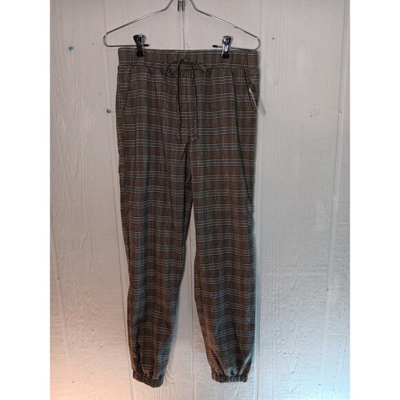 Sky and Sparrow Pants - Sky and Sparrow Women S Black Taupe Plaid Elastic Waist Tapered Leg Jogger Pants